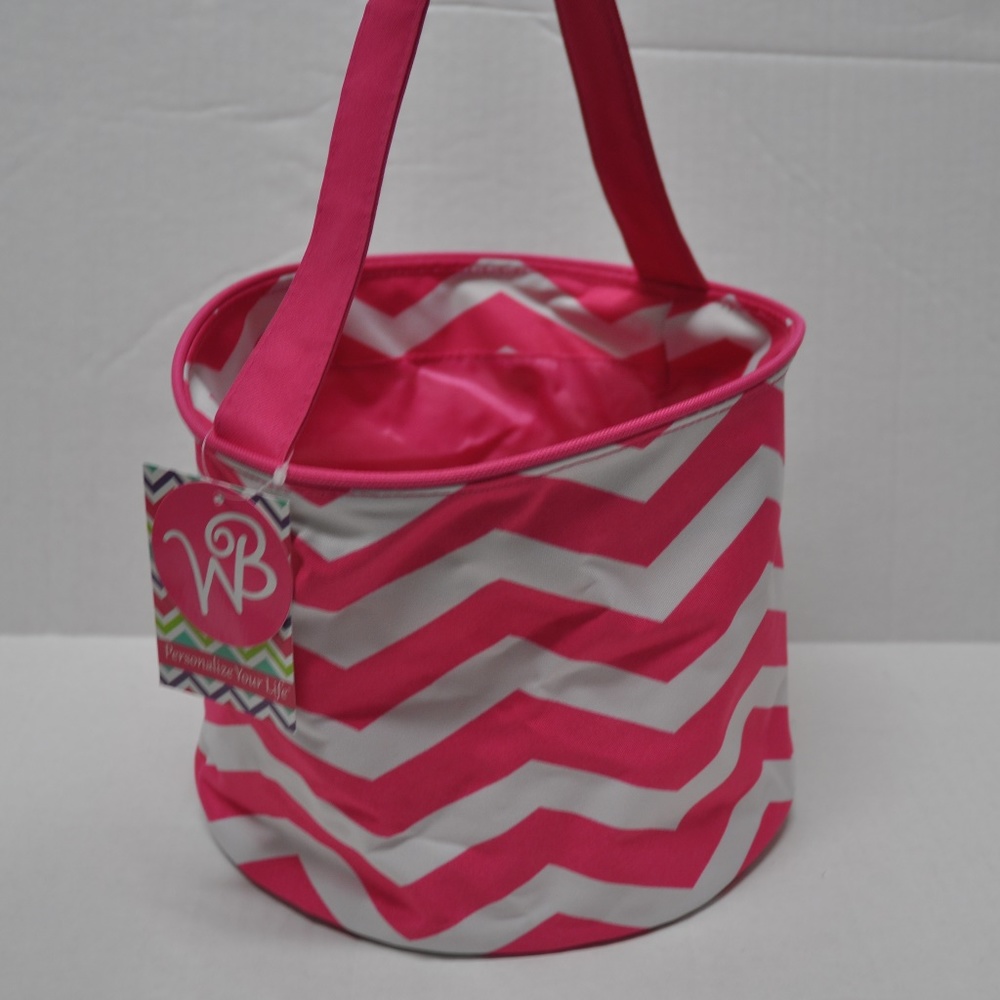 Easter Basket Pink White Chevron Bucket Blank NEW